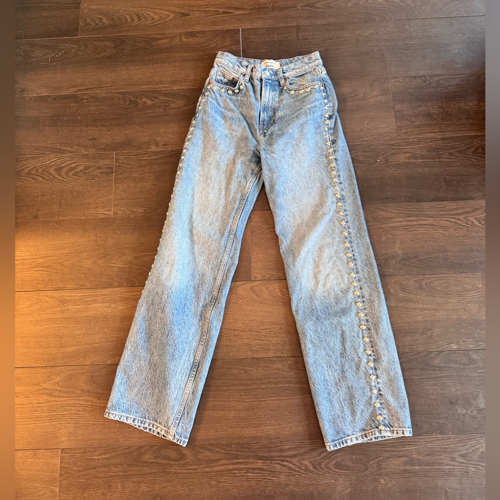 REFORMATION Cary High Rise Straight Slouchy Jeans in Chesapeake Studded 24 - Picture 8 of 8